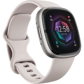 Fitbit Sense 2 Health and Fitness Smartwatch - Lunar White/Platinum | with Stress and Sleep Tools - 3-Month Google Health Premium Membership Included - ECG App, SpO2, 24/7 Heart Rate, and GPS in Kuwait