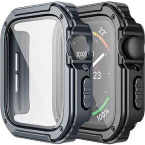 Adepoy 2 Pack Rugged Case Compatible for Apple Watch 46mm Series 11 10 with Tempered Glass Screen Protector, Military All Around Hard TPU Protective Cover Case Shockproof Bumper for iWatch Men 46mm in Saudi Arabia