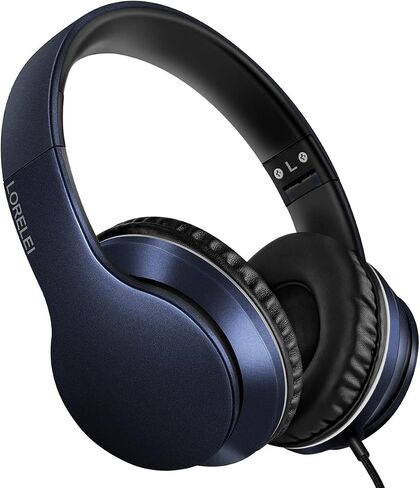 LORELEI X6 Over-Ear Wired Stereo Bass Headphones with Microphone, Lightweight, Foldable & Portable with 1.45M No-Tangle for Smartphone, Tablet, MP3/4, Space Black in Kuwait