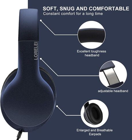 LORELEI X6 Over-Ear Wired Stereo Bass Headphones with Microphone, Lightweight, Foldable & Portable with 1.45M No-Tangle for Smartphone, Tablet, MP3/4, Space Black in Kuwait