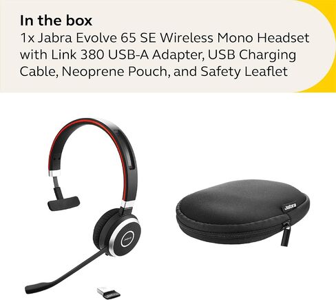 Jabra Evolve 65 SE Mono Wireless Headset - Bluetooth Headset with Noise-Cancelling Microphone, Long-Lasting Battery, and Dual Connectivity - MS Teams Certified, Works with All Other Platforms - Black in Kuwait