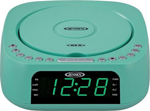 Jensen Teal Modern Home Audio CD Player Tabletop Stereo Dual Alarm Clock Digital FM Radio | Top-Loading CD/MP3/WMA Player | USB Charging Port 2.1A | Headphone Jack | 0.9 Display Green LED in Saudi Arabia