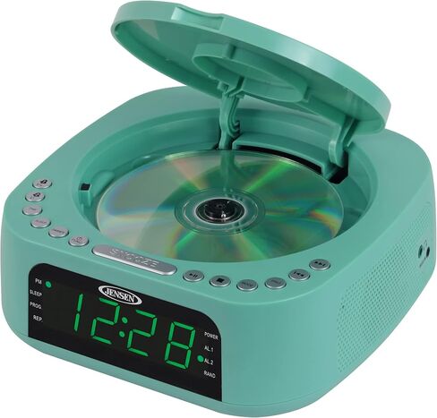 Jensen Teal Modern Home Audio CD Player Tabletop Stereo Dual Alarm Clock Digital FM Radio | Top-Loading CD/MP3/WMA Player | USB Charging Port 2.1A | Headphone Jack | 0.9 Display Green LED in Saudi Arabia