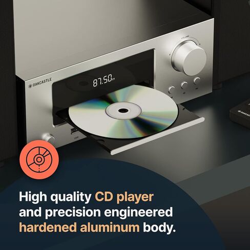 نظام رف ستيريو بلوتوث ومشغل أقراص مضغوطة، نظام ستيريو منزلي 100 وات مع راديو FM، شاشة LCD بإضاءة خلفية، USB وAUX | نظام ستيريو Oakcastle HiFi300 للمنزل، نظام ستيريو على رف الكتب مع جهاز تحكم عن بعد in Kuwait