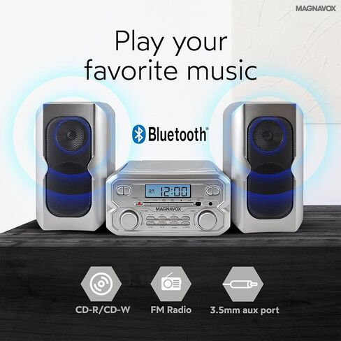 Magnavox 3-Piece Compact CD Shelf System with Digital FM Stereo Radio, Bluetooth Wireless Technology, and Remote Control in Silver | LCD Display | AUX Port Compatible in Saudi Arabia