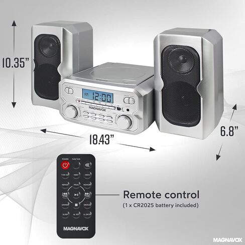 Magnavox 3-Piece Compact CD Shelf System with Digital FM Stereo Radio, Bluetooth Wireless Technology, and Remote Control in Silver | LCD Display | AUX Port Compatible in Saudi Arabia
