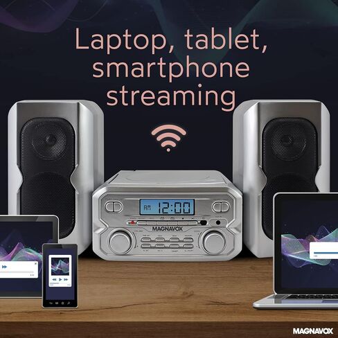 Magnavox 3-Piece Compact CD Shelf System with Digital FM Stereo Radio, Bluetooth Wireless Technology, and Remote Control in Silver | LCD Display | AUX Port Compatible in Saudi Arabia