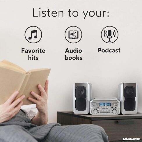 Magnavox 3-Piece Compact CD Shelf System with Digital FM Stereo Radio, Bluetooth Wireless Technology, and Remote Control in Silver | LCD Display | AUX Port Compatible in Saudi Arabia