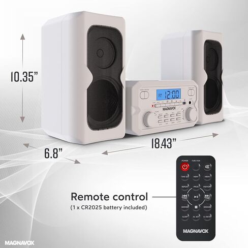 Magnavox MM435M-SL نظام رف مضغوط للأقراص المضغوطة مكون من 3 قطع مع راديو ستيريو FM رقمي وتقنية Bluetooth اللاسلكية وجهاز تحكم عن بعد باللون الفضي | شاشة LCD | متوافق مع منفذ AUX | نسخة 2022 | in Kuwait