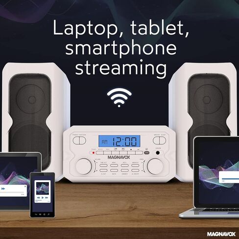 Magnavox MM435M-SL نظام رف مضغوط للأقراص المضغوطة مكون من 3 قطع مع راديو ستيريو FM رقمي وتقنية Bluetooth اللاسلكية وجهاز تحكم عن بعد باللون الفضي | شاشة LCD | متوافق مع منفذ AUX | نسخة 2022 | in Kuwait
