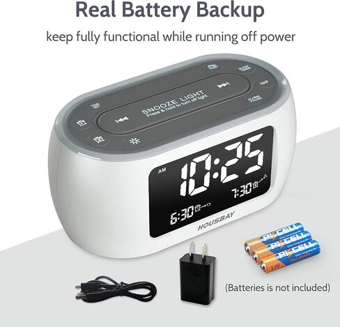 HOUSBAY Digital Alarm Clock Radio for Bedrooms with Night Light | Phone-Free Wake-Up with Dual Alarm, FM Radio for Favorite Stations, Small Radio Clock for Bedside, Battery Backup in Kuwait