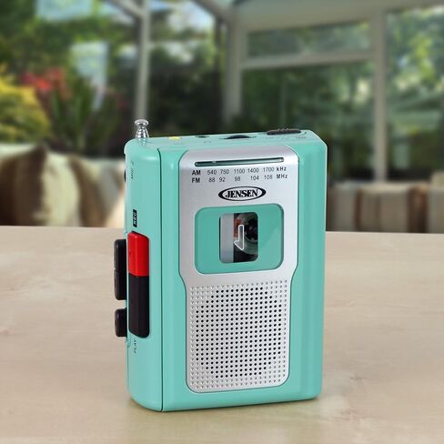 Jensen® CR-100 Vinatge Portable Personal Cassette/Recorder Tape Player with AM-FM Radio Built-in Speaker & Microphone, Headphone Jack Input - Teal Limited Edition in Kuwait