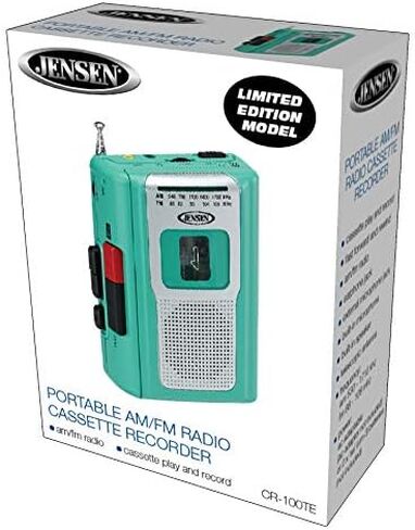 Jensen® CR-100 Vinatge Portable Personal Cassette/Recorder Tape Player with AM-FM Radio Built-in Speaker & Microphone, Headphone Jack Input - Teal Limited Edition in Kuwait