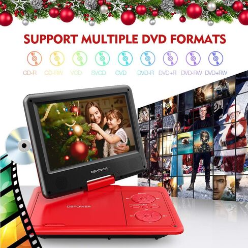 مشغل DVD محمول مقاس 11.5 بوصة من DBPOWER، بطارية مدمجة قابلة لإعادة الشحن لمدة 5 ساعات، شاشة دوارة 9 بوصة، يدعم CD/DVD/بطاقة SD/USB، جهاز تحكم عن بعد، شاحن سيارة 1.8 متر، محول طاقة ومسند رأس السيارة (أسود) in Saudi Arabia