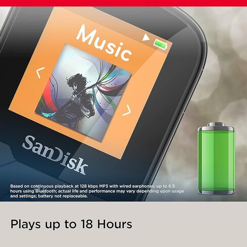 SanDisk 32GB Clip Sport Plus MP3 Player, Black - Bluetooth, LCD Screen, FM Radio - SDMX32-032G-G46K in Saudi Arabia