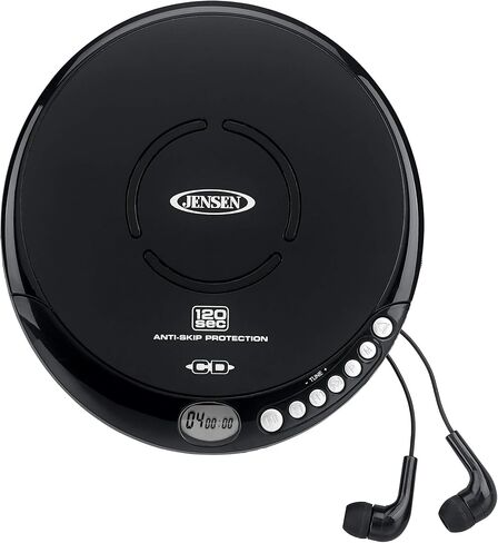 Jensen Portable CD-120 Portable Personal CD Player Compact 120 SEC Anti-Skip CD Player – Lightweight & Shockproof Music Disc Player & FM Radio Pro Sport-Earbuds for Kids & Adults (Black) in Saudi Arabia