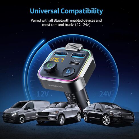 UNBREAKcable Bluetooth 5.3 FM Transmitter for Car Radio Adapter Charger | PD 20W and QC 3.0 Fast Charge, HiFi Bass Sound, Strong Mic, Hands Free Calls, Siri and Google Voice Assistant in Kuwait
