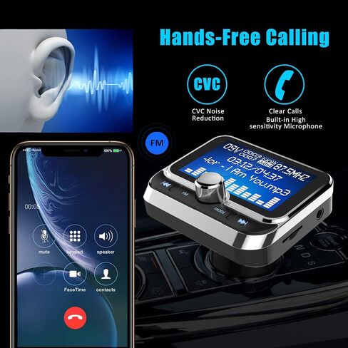 ToHayie Bluetooth FM Transmitter for Car, Transmitter Bluetooth Car Wireless Radio Adapter Hands-Free Car Kit with 1.8 inch Display, Dual USB Car Charger, AUX Input/Output, TF Card Mp3 Player, Silver in Saudi Arabia