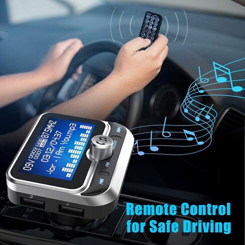 ToHayie Bluetooth FM Transmitter for Car, Transmitter Bluetooth Car Wireless Radio Adapter Hands-Free Car Kit with 1.8 inch Display, Dual USB Car Charger, AUX Input/Output, TF Card Mp3 Player, Silver in Saudi Arabia