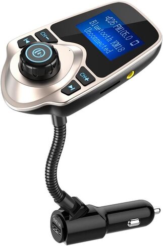 Nulaxy Bluetooth 5.4 Car Adapter FM Transmitter with 1.44" LCD Screen Black | Wireless FM Radio Player with Flexible Gooseneck, Noise Cancellating Fits Older Vehicles, Hands-Free Call Support USB/AUX/TF in Kuwait