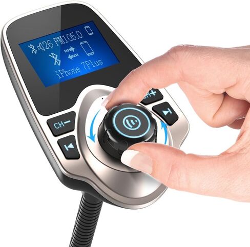 Nulaxy Bluetooth 5.4 Car Adapter FM Transmitter with 1.44" LCD Screen Black | Wireless FM Radio Player with Flexible Gooseneck, Noise Cancellating Fits Older Vehicles, Hands-Free Call Support USB/AUX/TF in Kuwait