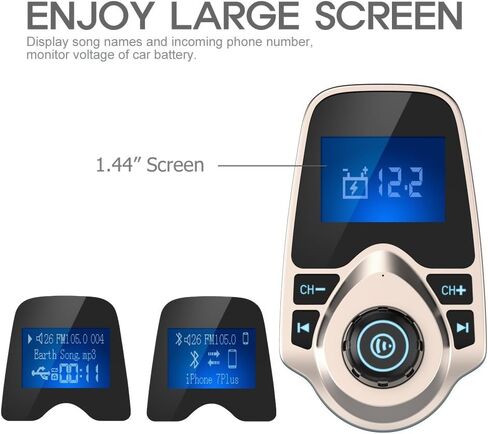Nulaxy Bluetooth 5.4 Car Adapter FM Transmitter with 1.44" LCD Screen Black | Wireless FM Radio Player with Flexible Gooseneck, Noise Cancellating Fits Older Vehicles, Hands-Free Call Support USB/AUX/TF in Kuwait