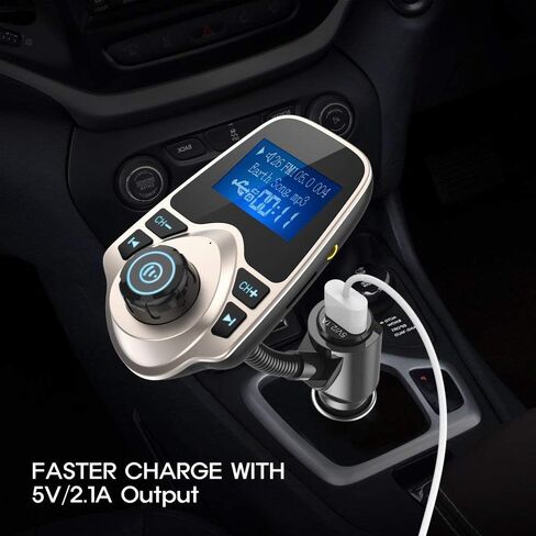 Nulaxy Bluetooth 5.4 Car Adapter FM Transmitter with 1.44" LCD Screen Black | Wireless FM Radio Player with Flexible Gooseneck, Noise Cancellating Fits Older Vehicles, Hands-Free Call Support USB/AUX/TF in Kuwait