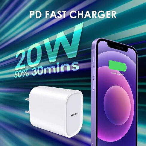محول طاقة USB-C لشاحن iPhone: شاحن حائط USB C بقوة 20 وات، مجموعة شواحن سريعة من النوع C متوافقة مع iPhone 14/13/12/11/Ipad/Ipad Pro in Kuwait