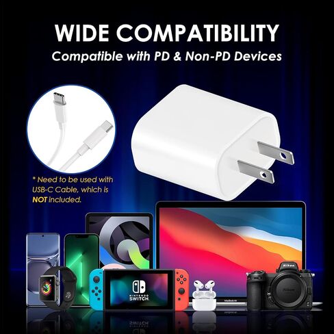 محول طاقة USB-C لشاحن iPhone: شاحن حائط USB C بقوة 20 وات، مجموعة شواحن سريعة من النوع C متوافقة مع iPhone 14/13/12/11/Ipad/Ipad Pro in Kuwait