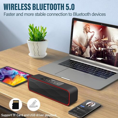سماعات ستيريو بلوتوث لاسلكية محمولة مع صوت قوي 10 واط محرك سمعي مدمج راديو FM Micro SD Card USB فتحة AUX-in للهواتف الذكية والكمبيوتر الشخصي والبي سي دي وأكثر in Kuwait
