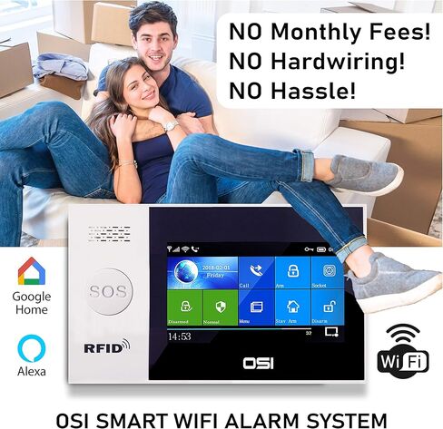 【OSI Wireless WiFi Smart Home Security DIY Alarm SYSTEM-14 Piece】 DIY Home Wi-Fi Alarm Kit with Motion Detector,Notifications with app,Door/Window Sensor, Siren,Compatible with Alexa,NO Monthly Fees in Kuwait