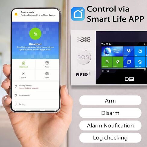 【OSI Wireless WiFi Smart Home Security DIY Alarm SYSTEM-14 Piece】 DIY Home Wi-Fi Alarm Kit with Motion Detector,Notifications with app,Door/Window Sensor, Siren,Compatible with Alexa,NO Monthly Fees in Kuwait