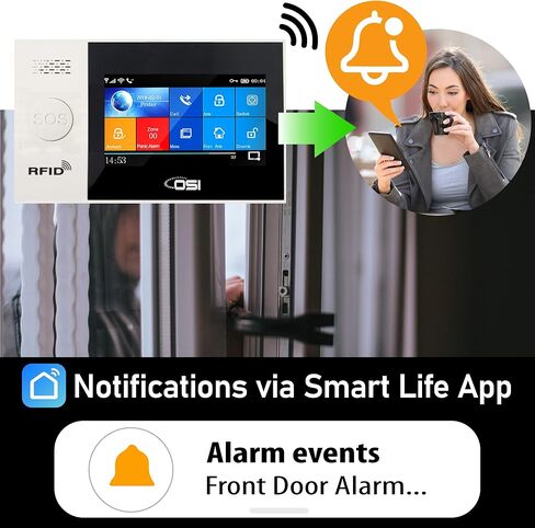 【OSI Wireless WiFi Smart Home Security DIY Alarm SYSTEM-14 Piece】 DIY Home Wi-Fi Alarm Kit with Motion Detector,Notifications with app,Door/Window Sensor, Siren,Compatible with Alexa,NO Monthly Fees in Kuwait
