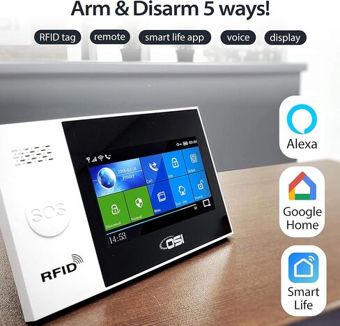 【OSI Wireless WiFi Smart Home Security DIY Alarm SYSTEM-14 Piece】 DIY Home Wi-Fi Alarm Kit with Motion Detector,Notifications with app,Door/Window Sensor, Siren,Compatible with Alexa,NO Monthly Fees in Kuwait