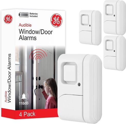 GE Personal Security Window and Door Alarm, 4 Pack, DIY Protection, Burglar Alert, Wireless, Chime/Alarm, Easy Installation, Home Security, Ideal for Home, Garage, Apartment and More, 45174 in Kuwait
