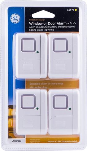 GE Personal Security Window and Door Alarm, 4 Pack, DIY Protection, Burglar Alert, Wireless, Chime/Alarm, Easy Installation, Home Security, Ideal for Home, Garage, Apartment and More, 45174 in Kuwait