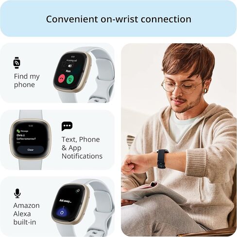 Fitbit Sense 2 Advanced Health and Fitness Smartwatch with Tools to Manage Stress and Sleep, ECG App, SpO2, 24/7 Heart Rate and GPS, Shadow Grey/Graphite, One Size (S & L Bands Included) in Kuwait
