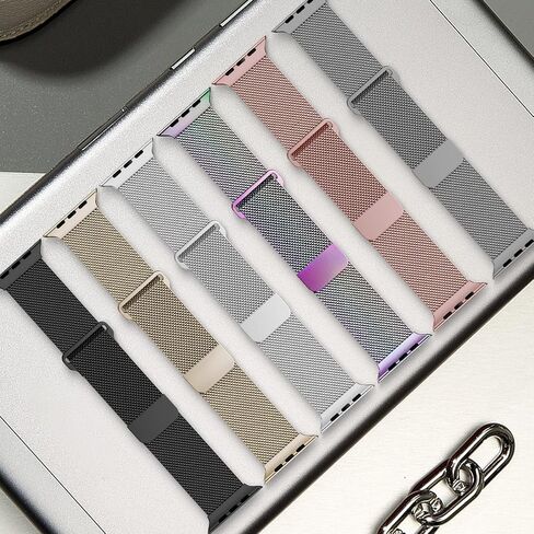 Geoumy Magnetic Band Compatible with Apple Watch 38mm 40mm 41mm 42mm 44mm 45mm 49mm, Stainless Steel Mesh Milanese Strap, Metal Wristband for iWatch SE Series 8 7 6 5 4 3 2 1 for Women Men in Kuwait