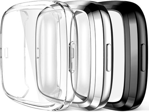 Maledan Screen Protector Case Compatible with Fitbit Versa 2 Smartwatch, 3 Pack Full Protective Case Cover Scratch Resistant Shock Absorbing for Versa 2 Accessories, Clear/Black/Silver in Saudi Arabia