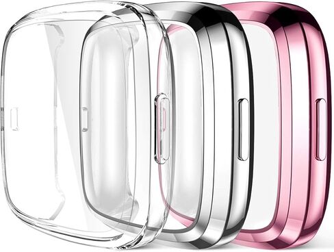 Maledan Screen Protector Case Compatible with Fitbit Versa 2 Smartwatch, 3 Pack Full Protective Case Cover Scratch Resistant Shock Absorbing for Versa 2 Accessories, Clear/Black/Silver in Saudi Arabia