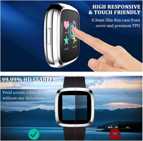 Maledan Screen Protector Case Compatible with Fitbit Versa 2 Smartwatch, 3 Pack Full Protective Case Cover Scratch Resistant Shock Absorbing for Versa 2 Accessories, Clear/Black/Silver in Saudi Arabia