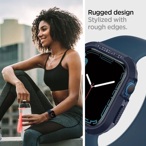 Spigen Rugged Armor Designed for Apple Watch Case Series 9/8/SE2/7/6/SE/5/4 45mm/44mm - Black in Saudi Arabia