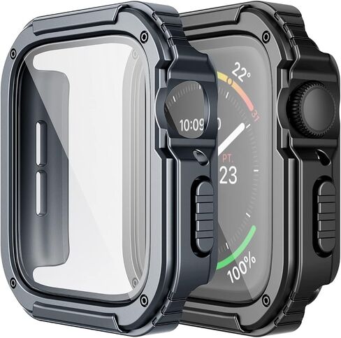 Adepoy 2 Pack Rugged Case Compatible for Apple Watch 46mm Series 11 10 with Tempered Glass Screen Protector, Military All Around Hard TPU Protective Cover Case Shockproof Bumper for iWatch Men 46mm in Kuwait