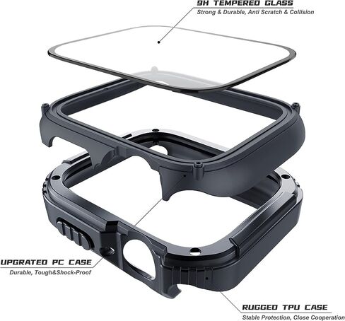Adepoy 2 Pack Rugged Case Compatible for Apple Watch 46mm Series 11 10 with Tempered Glass Screen Protector, Military All Around Hard TPU Protective Cover Case Shockproof Bumper for iWatch Men 46mm in Kuwait