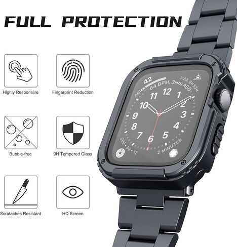 Adepoy 2 Pack Rugged Case Compatible for Apple Watch 46mm Series 11 10 with Tempered Glass Screen Protector, Military All Around Hard TPU Protective Cover Case Shockproof Bumper for iWatch Men 46mm in Kuwait