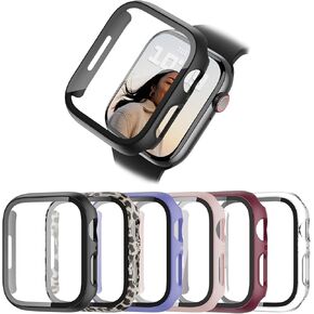 حافظة مكونة من 6 قطع لساعة Apple Watch SE (الثانية) السلسلة 6/SE/5/4 مقاس 44 مم مع واقي شاشة من الزجاج المقوى، غطاء ممتص الصدمات من البولي كربونات عالي الدقة مقاوم للخدش لملحقات ساعة Apple، 44 مم in Kuwait