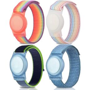2 Pack Kids Wristband for AirTag, Nylon Watch Band GPS Tracker Holder Protective Case Compatible with Apple Air Tag, Adjustable Anti-lost Bracelet for Toddler Baby Children Elders