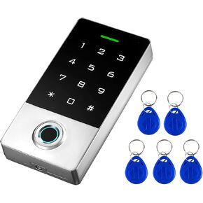 Fingerprint Password Access Control System with 5PCS ID Key Fobs, Fingerprint Door Lock Keypad Controller Support 10000 Users, Weatherproof, Backlight, Zinc Alloy Metal, Touch panel