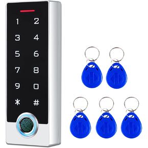 Fingerprint Password Access Control System with 5PCS ID Key Fobs, Fingerprint Door Lock Keypad Controller Support 10000 Users, Weatherproof, Backlight, Zinc Alloy Metal, Touch panel