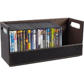Stock Your Home DVD Storage Box, Movie Shelf Organizer for Blu-Ray, Video Game Cases, CDs, VHS Tape Display Stand, Disc Holder Can Store Up to 28 DVDs, Faux Leather (Black)